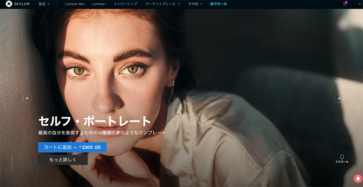 Luminar neoの公式サイト画面。